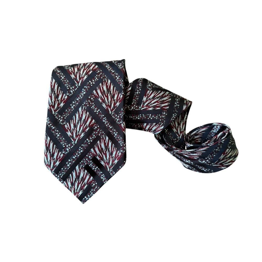 Desantis Collection Silk Tie Geometric Abstract Career Office Red Black‎ Vintage